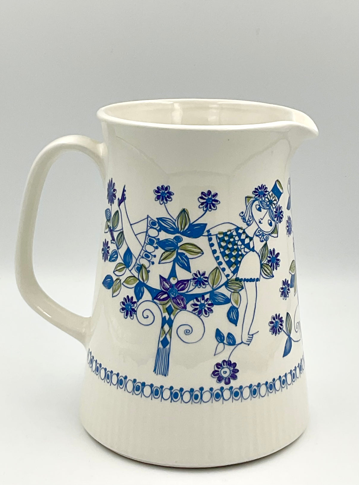 Vintage Figgjo Norway Lotte Pitcher | Turi Design Blue Floral Ceramic Jug