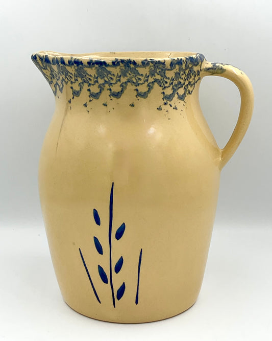 Vintage Robinson Ransbottom 2 Qt Pitcher | Blue Wheat Spongeware Stoneware Jug