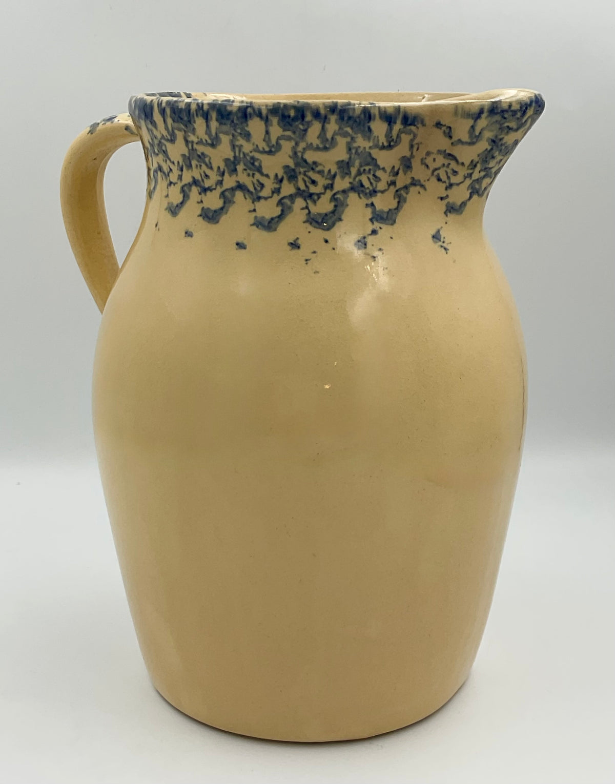 Vintage Robinson Ransbottom 2 Qt Pitcher | Blue Wheat Spongeware Stoneware Jug