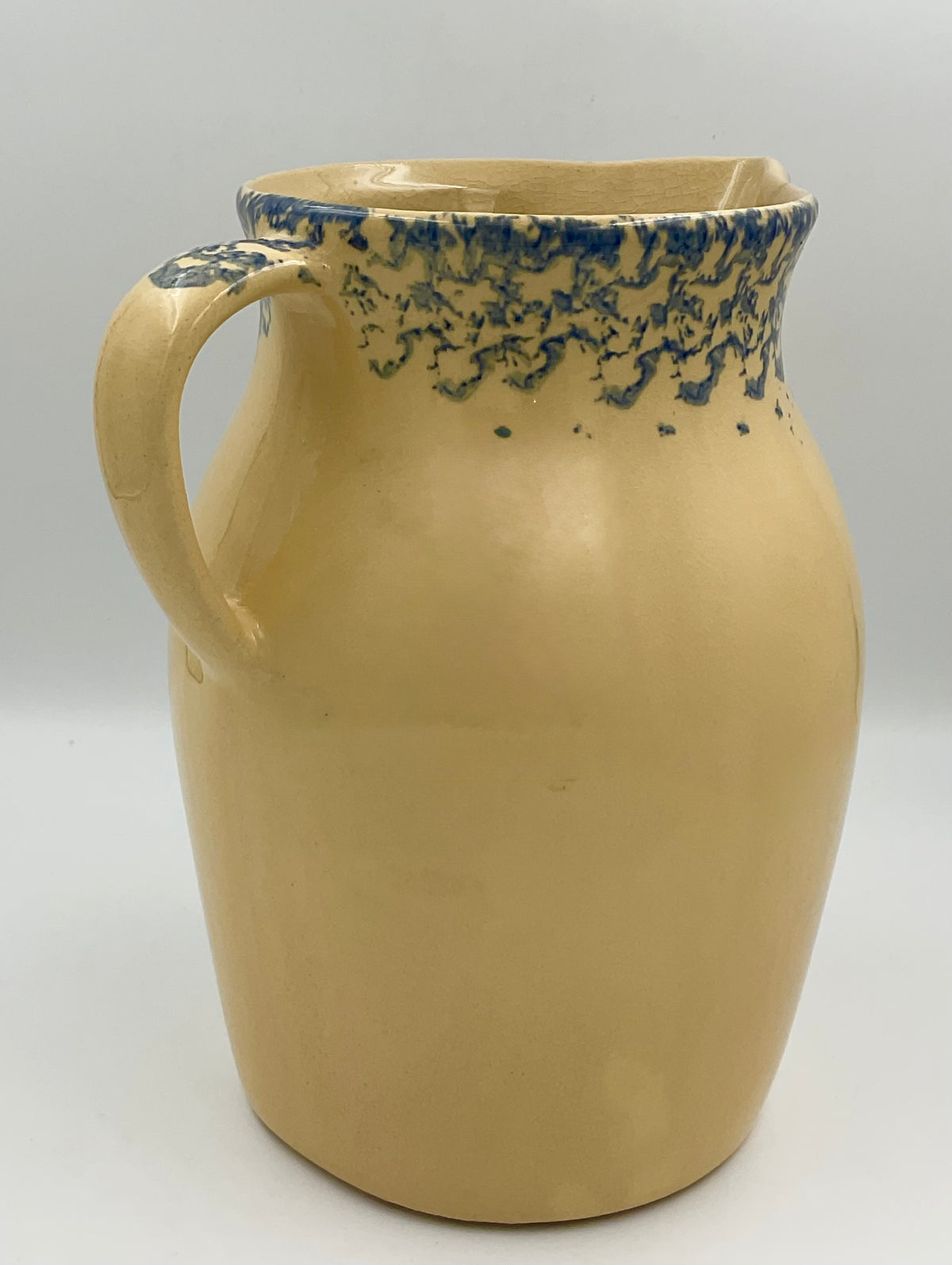 Vintage Robinson Ransbottom 2 Qt Pitcher | Blue Wheat Spongeware Stoneware Jug