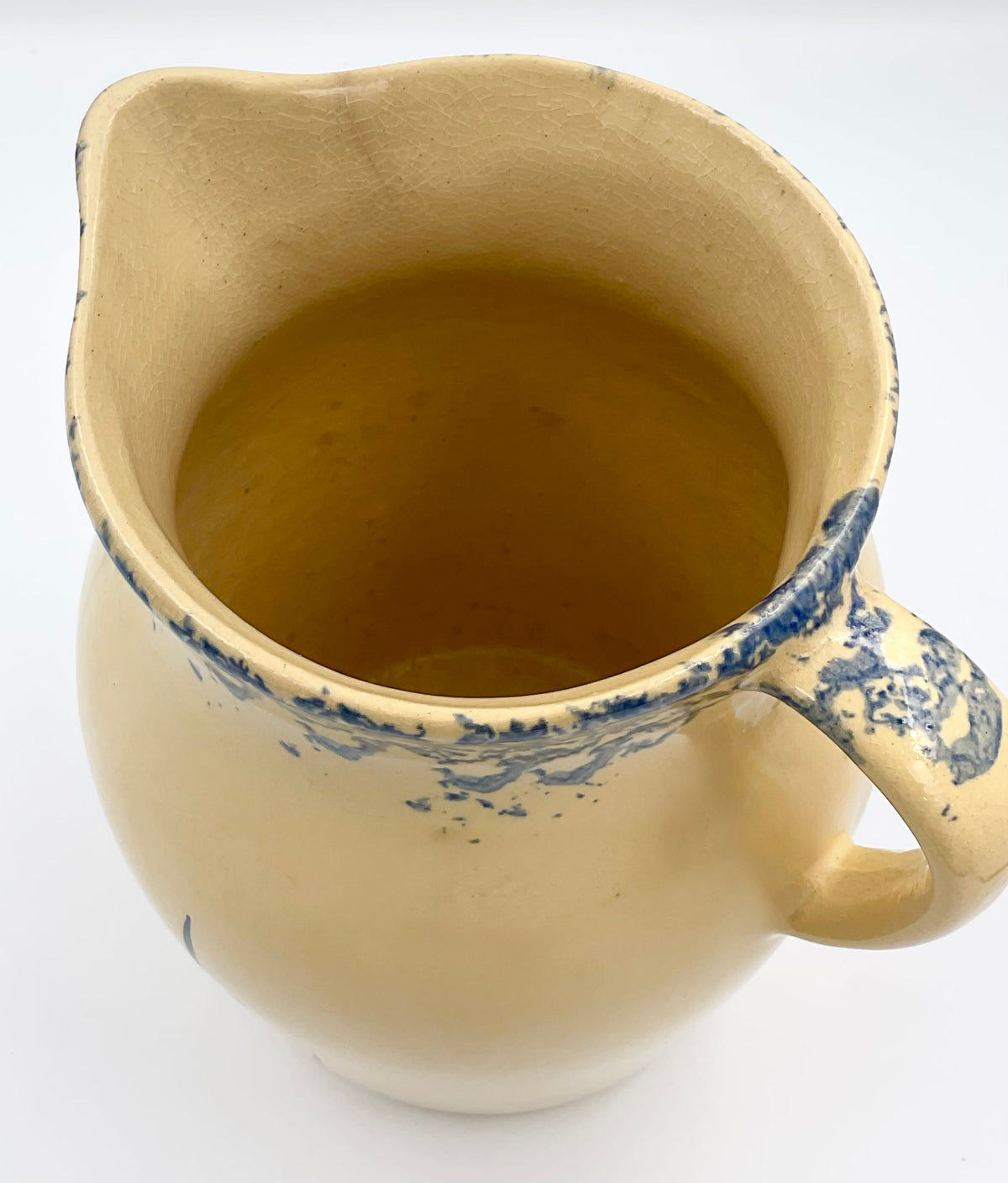 Vintage Robinson Ransbottom 2 Qt Pitcher | Blue Wheat Spongeware Stoneware Jug