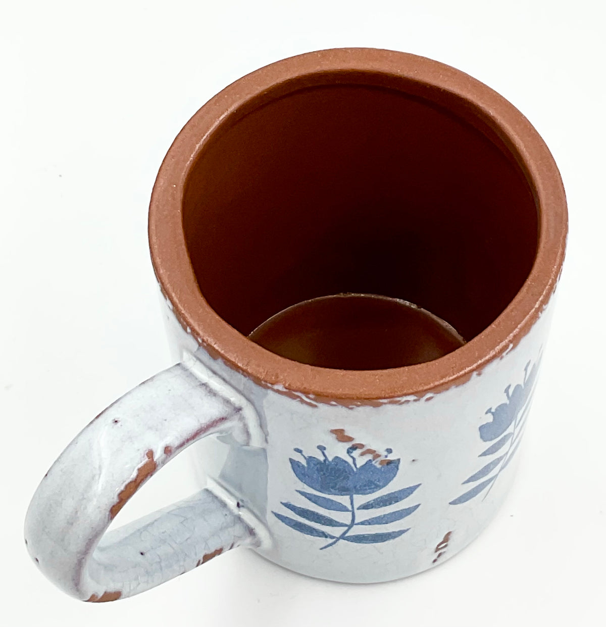 Rustic Blue Bird & Floral Pottery Mugs | Set of 2
