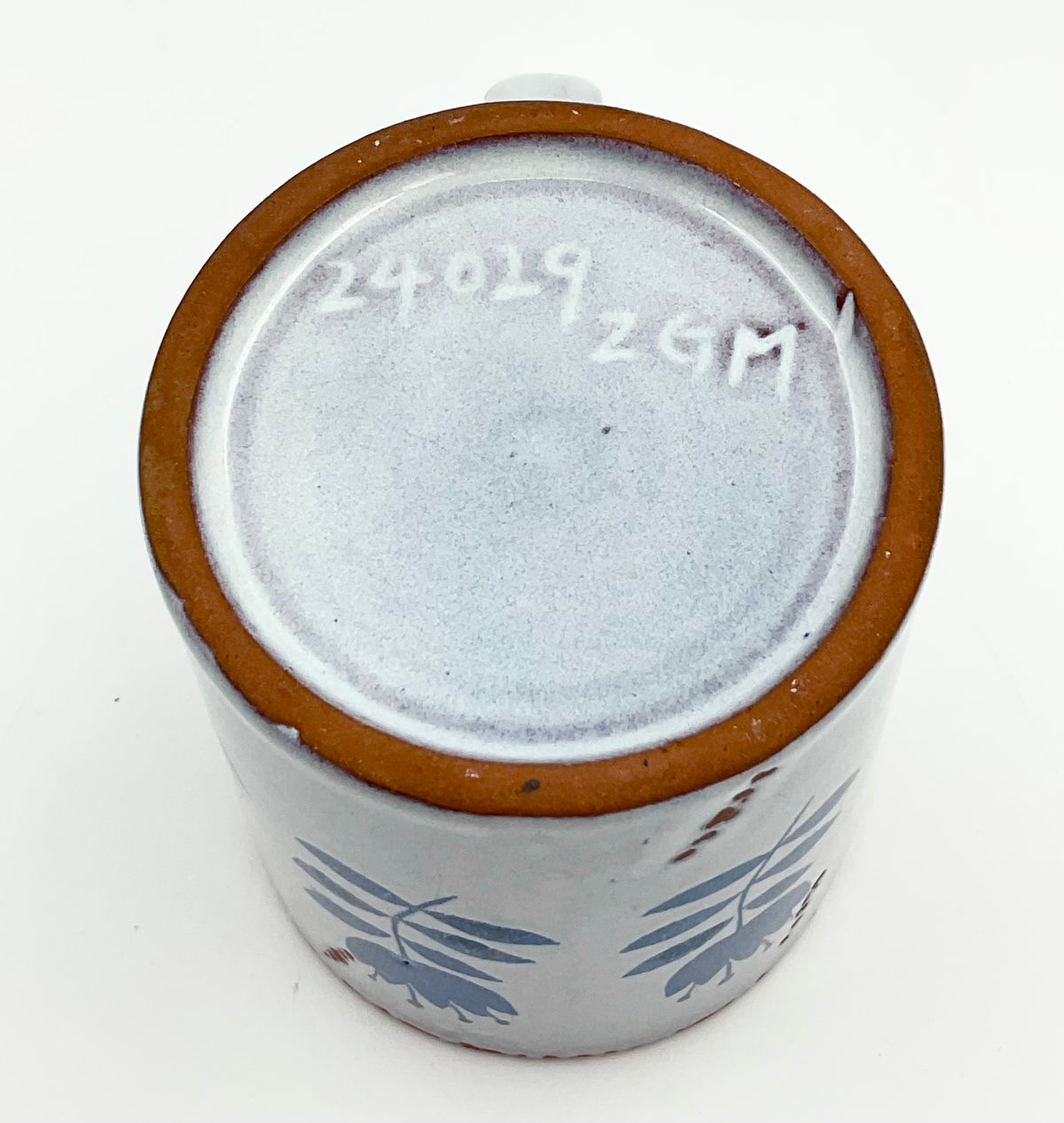 Rustic Blue Bird & Floral Pottery Mugs | Set of 2