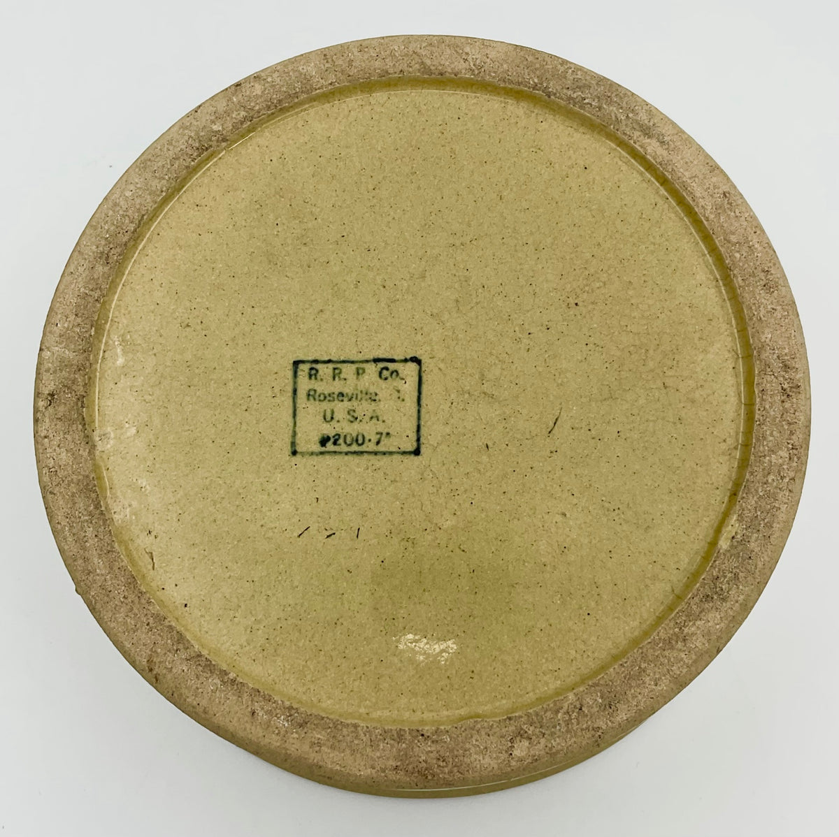 Underside of R.R.P. Co. stoneware dog bowl
