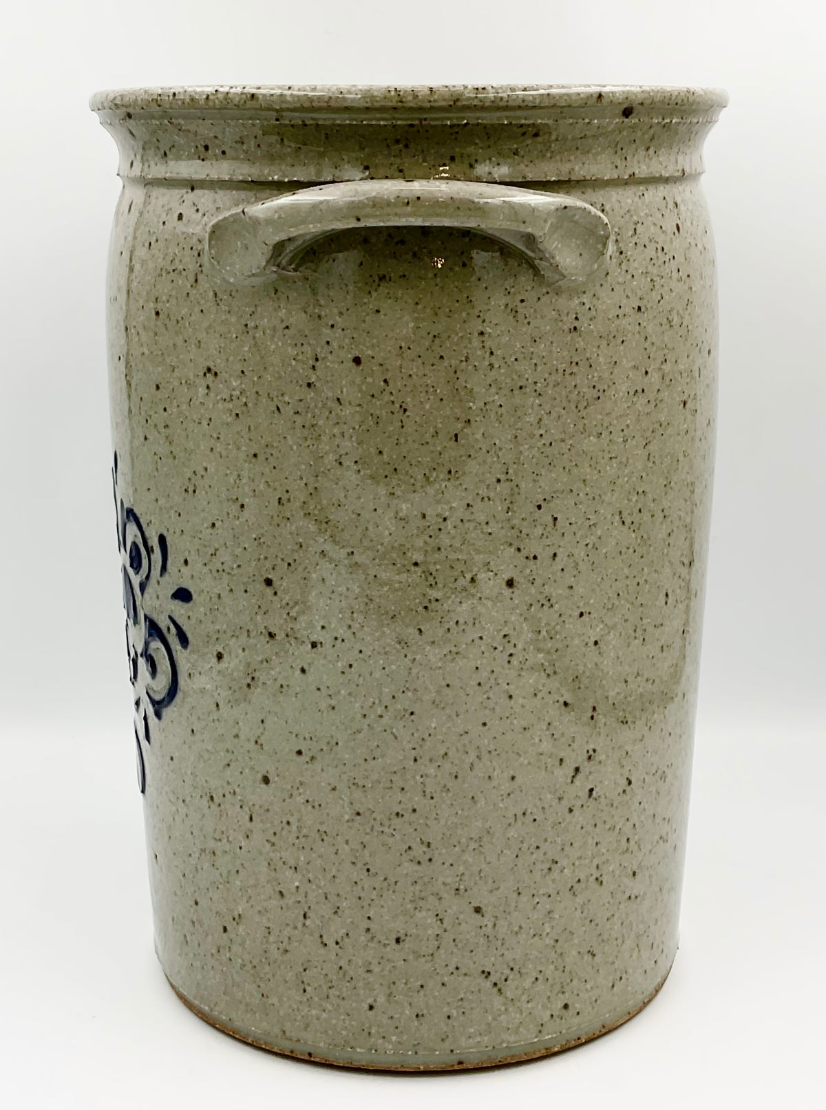 Opposite side and handle of Baumann stoneware crock