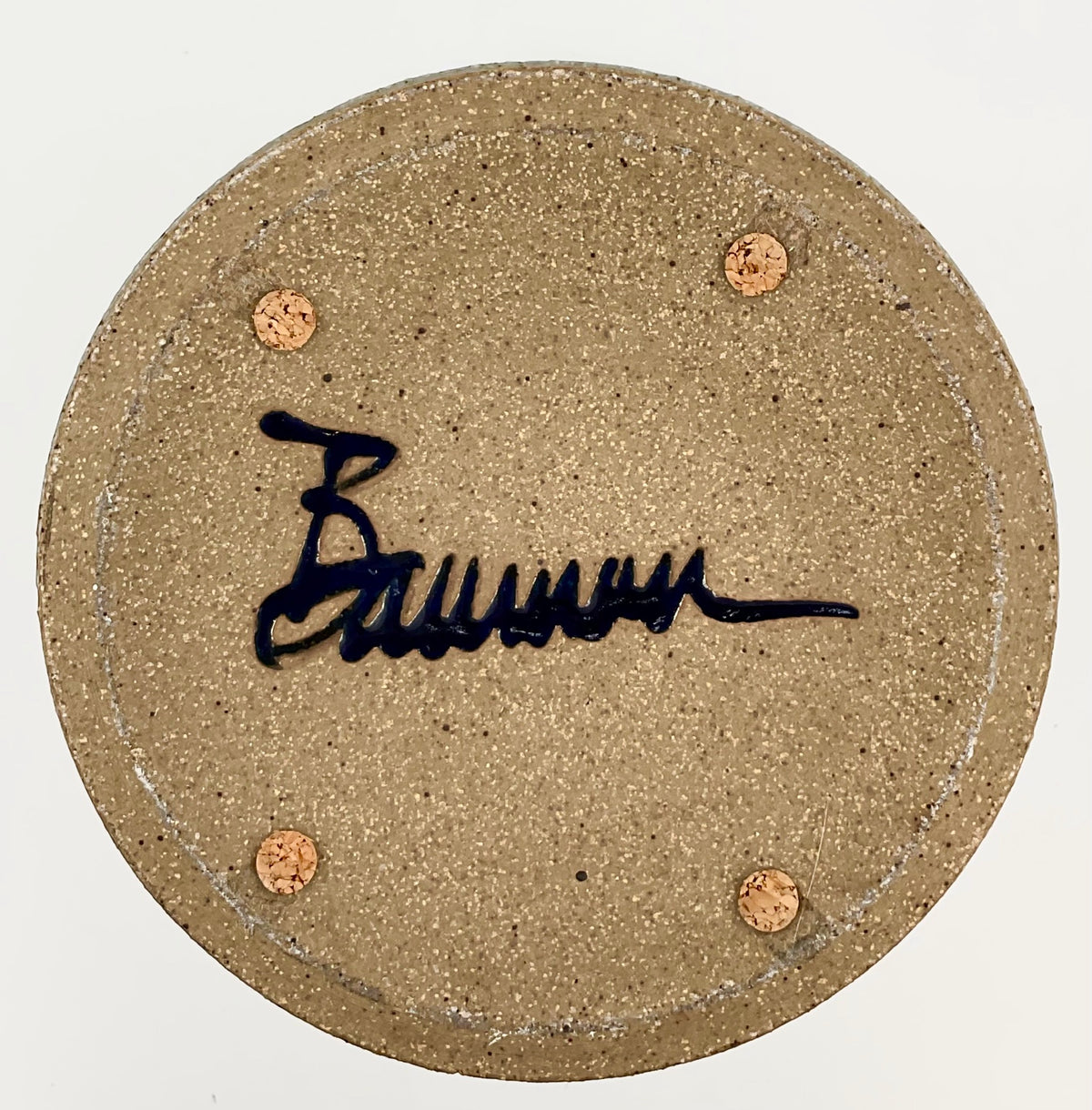 Blue Baumann signature on base with cork protective pads