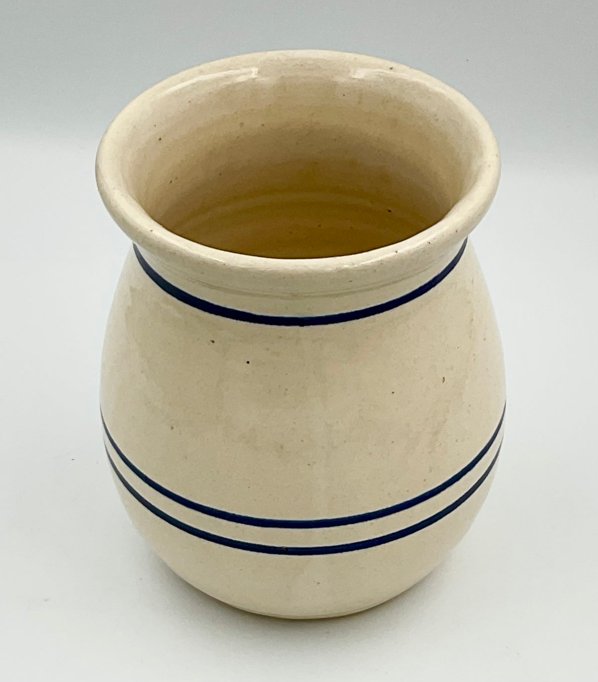 Casey Pottery crock #2 with cream glaze and cobalt blue bands