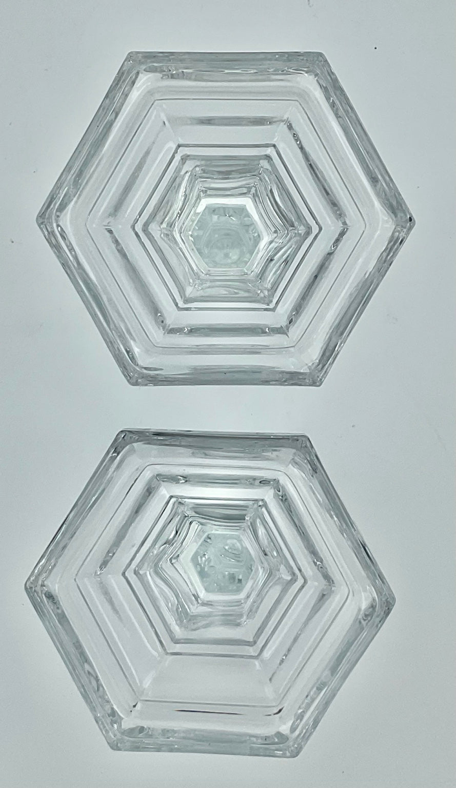 Tiffany & Co. Crystal Candlesticks – Pair with Hexagonal Bases, 8 Inches