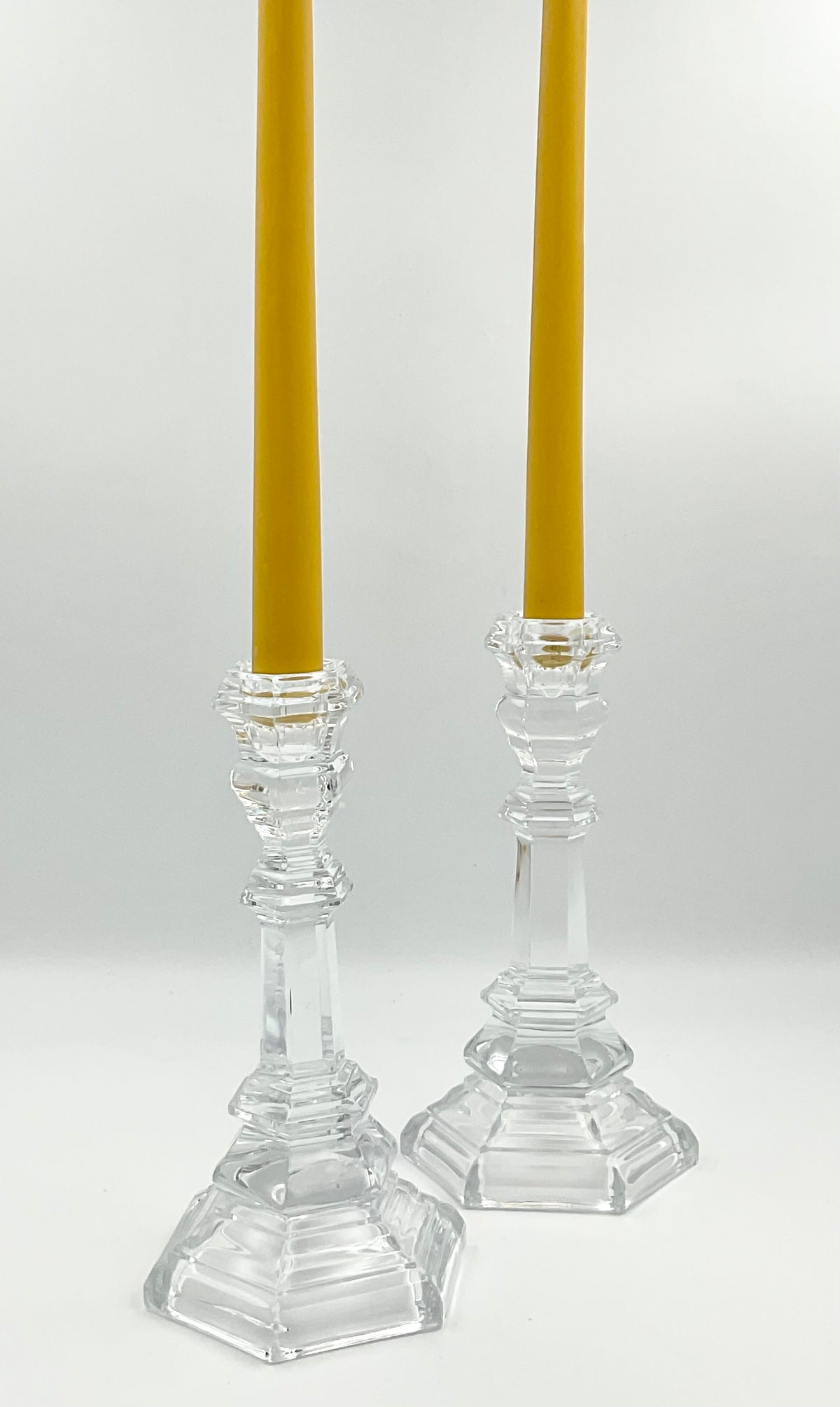 Tiffany & Co. Crystal Candlesticks – Pair with Hexagonal Bases, 8 Inches