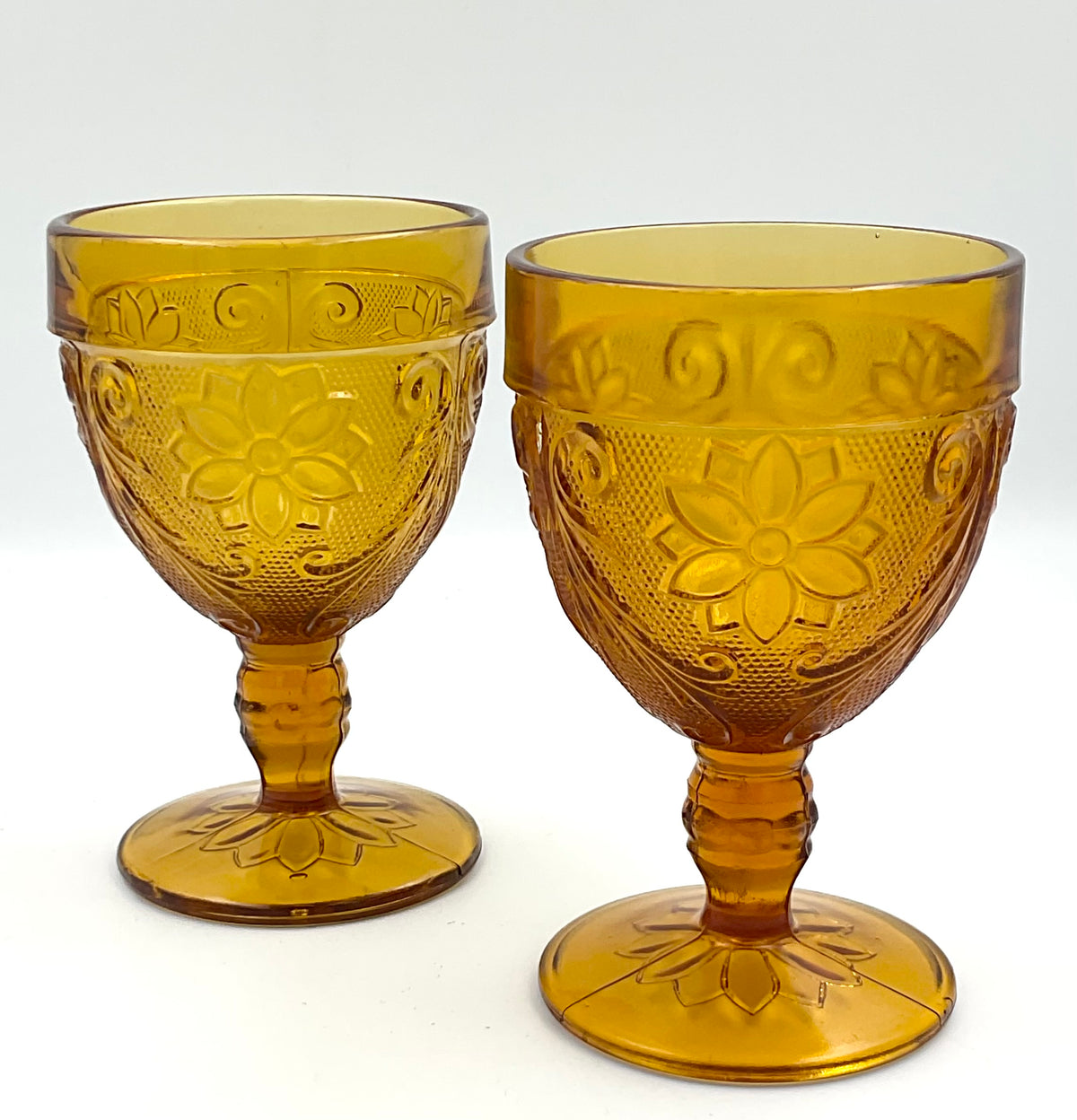 Vintage Tiara Amber Sandwich Glass Goblets | Indiana Glass | Set of 2
