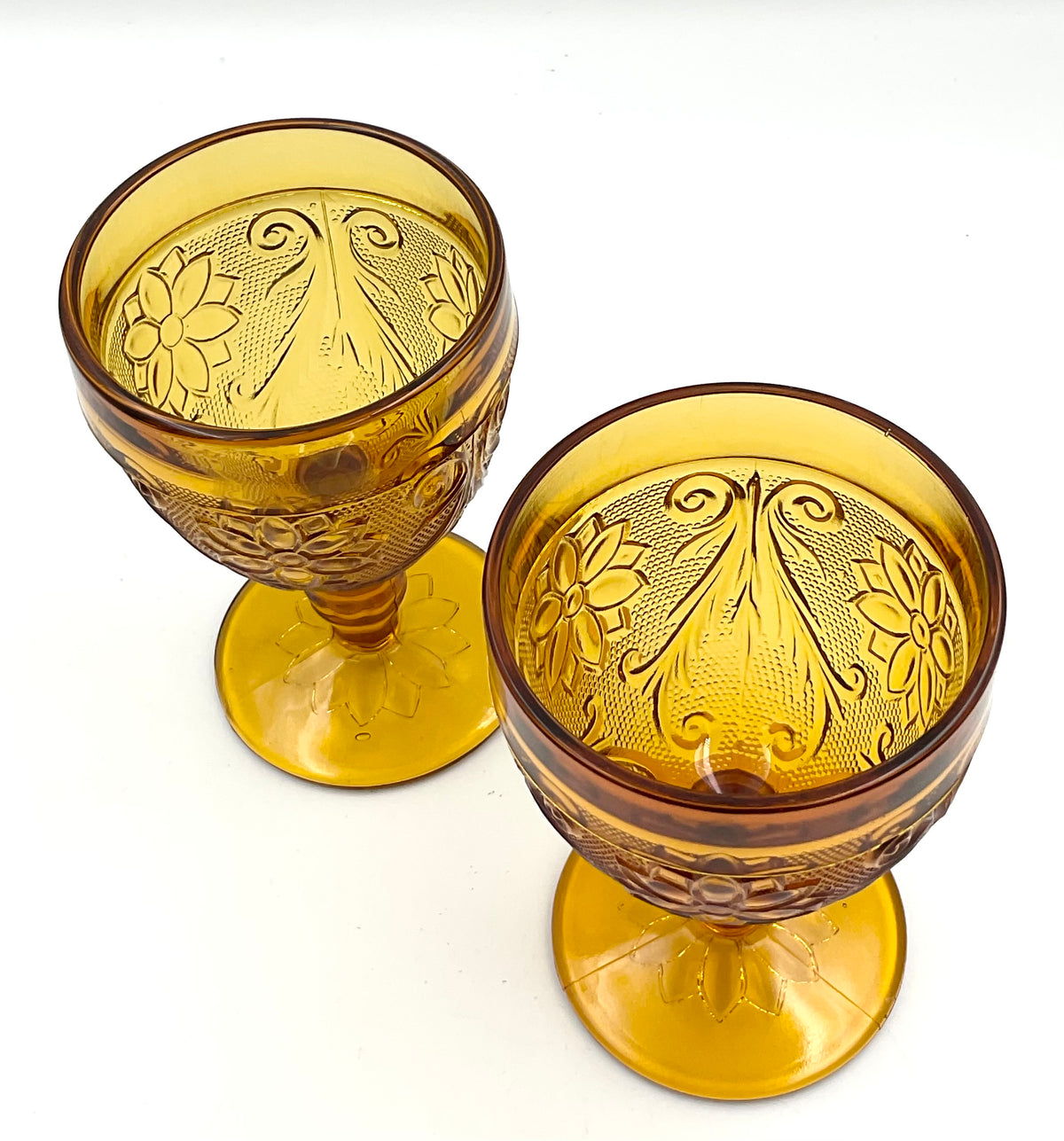 Vintage Tiara Amber Sandwich Glass Goblets | Indiana Glass | Set of 2