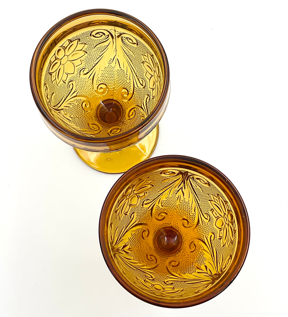 Vintage Tiara Amber Sandwich Glass Goblets | Indiana Glass | Set of 2