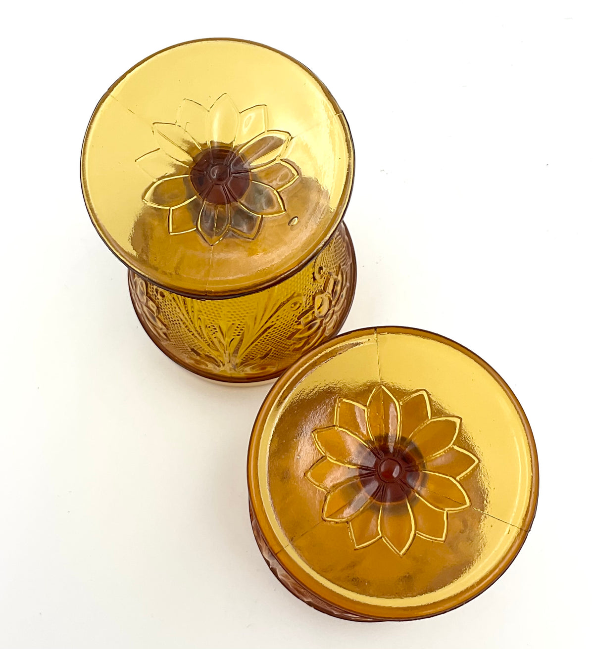 Vintage Tiara Amber Sandwich Glass Goblets | Indiana Glass | Set of 2