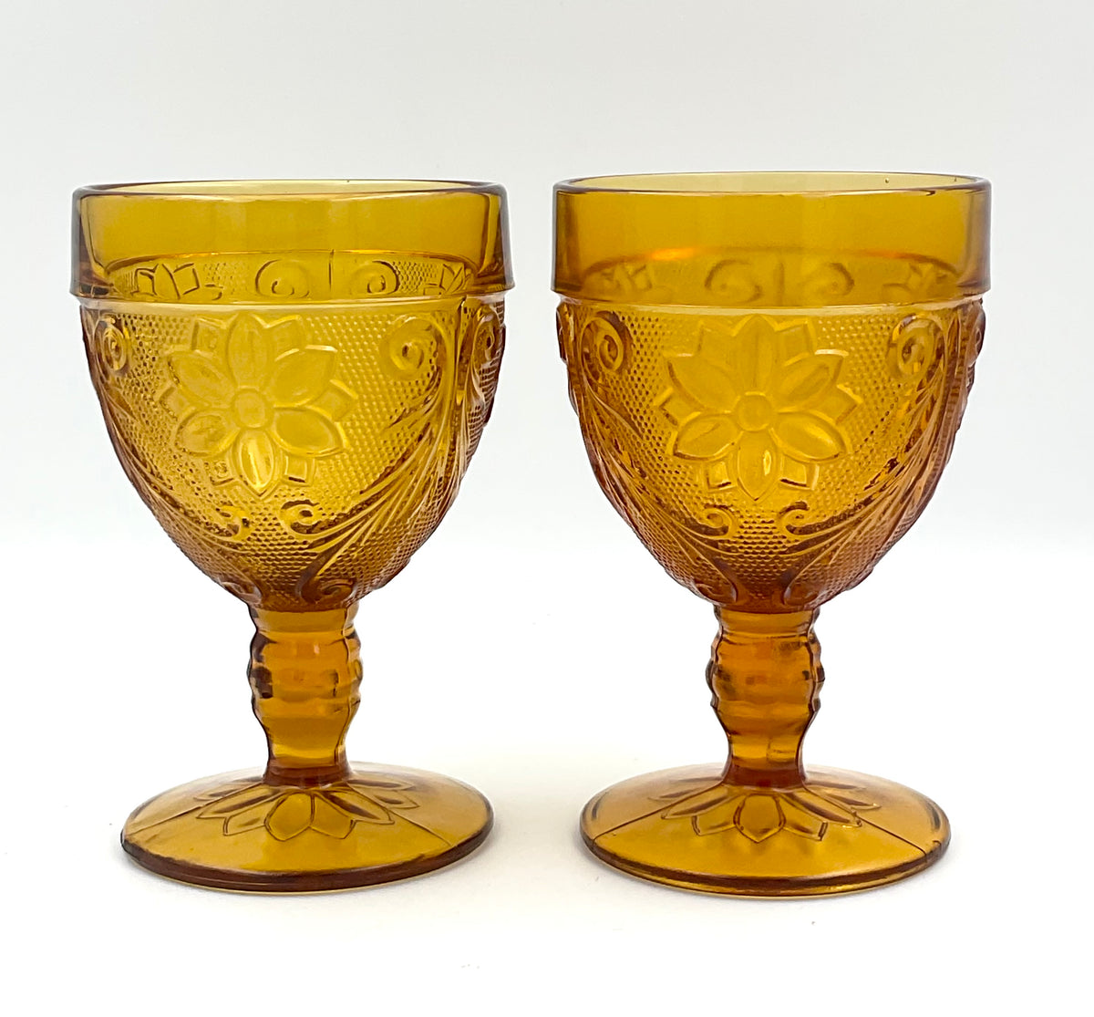 Vintage Tiara Amber Sandwich Glass Goblets | Indiana Glass | Set of 2