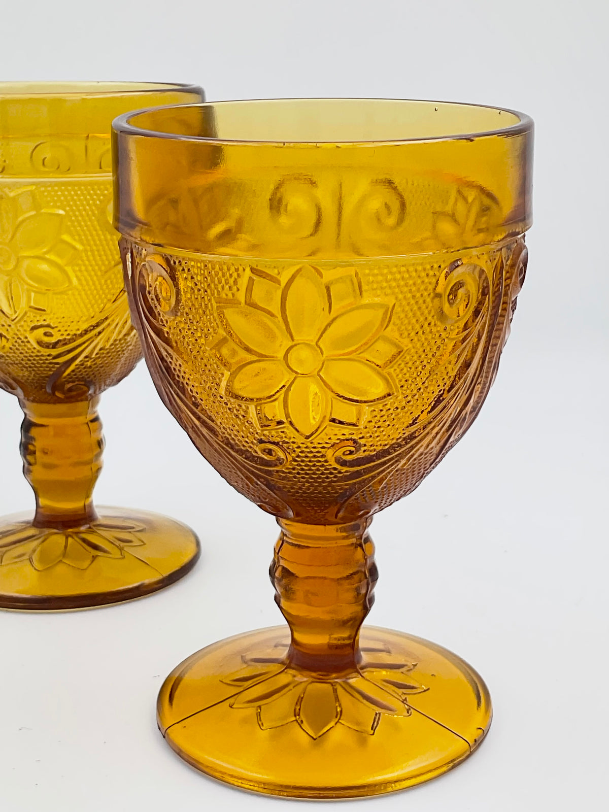 Vintage Tiara Amber Sandwich Glass Goblets | Indiana Glass | Set of 2