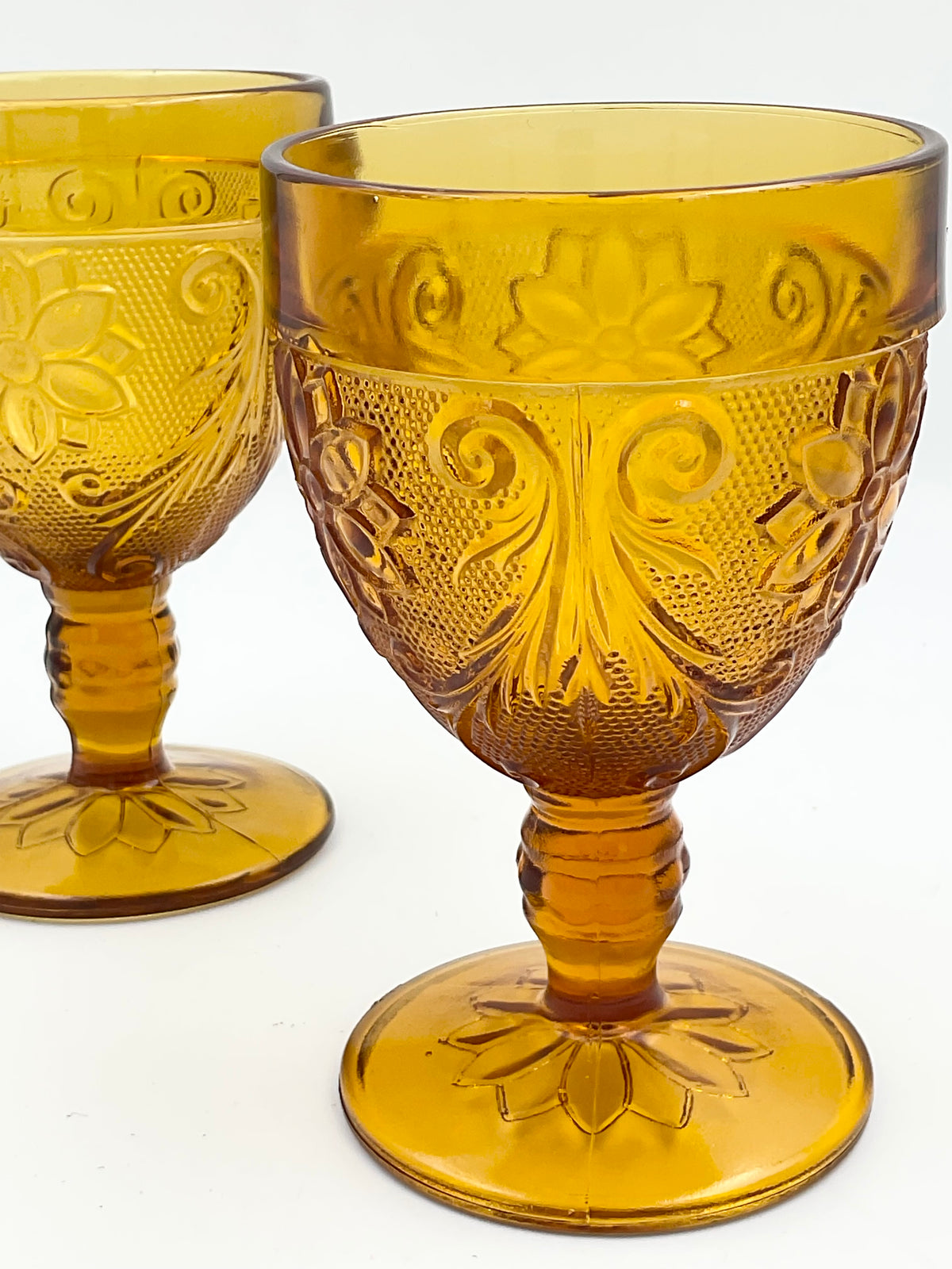 Vintage Tiara Amber Sandwich Glass Goblets | Indiana Glass | Set of 2