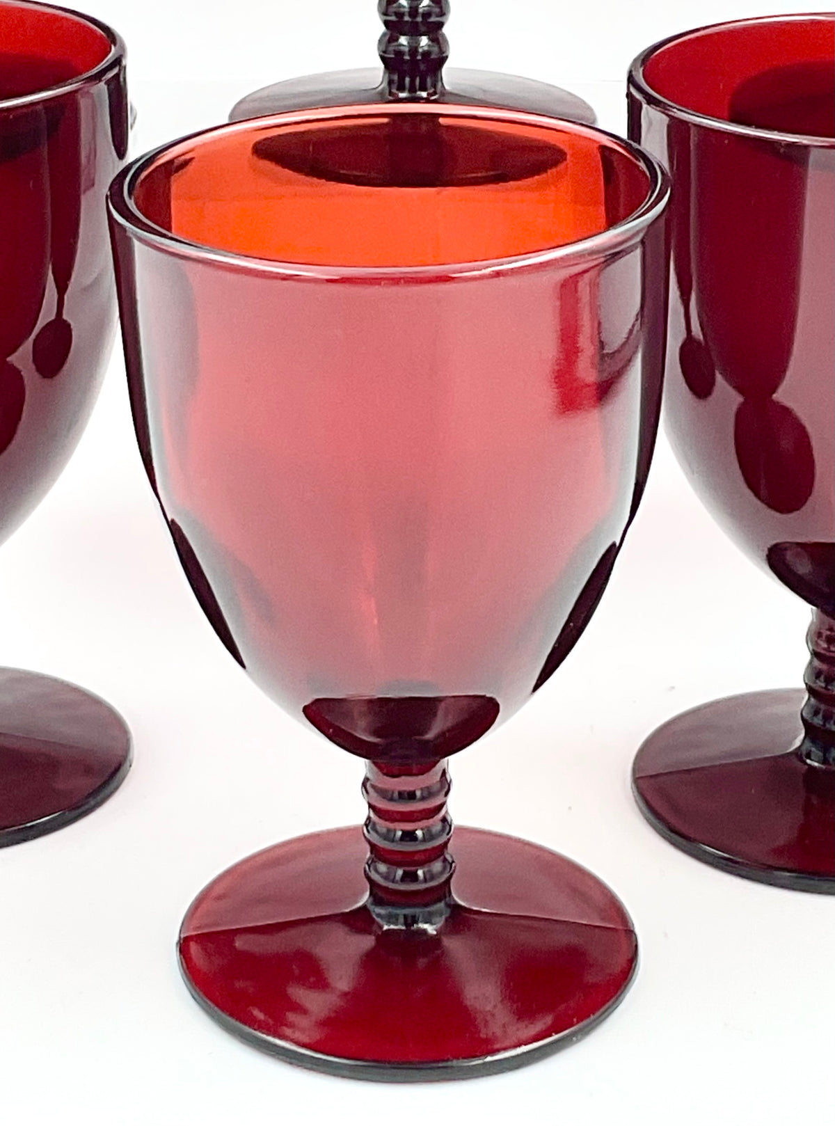Detail of Anchor Hocking ruby red goblet