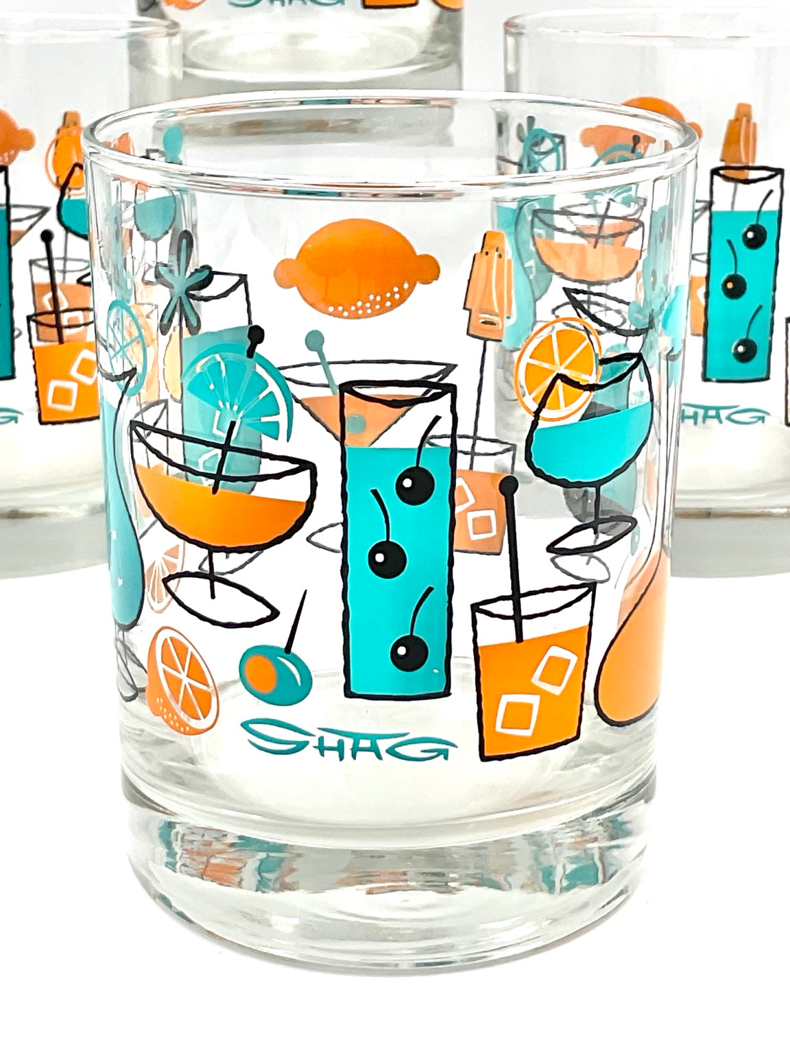 SHAG logo on decorated old fashioned glass