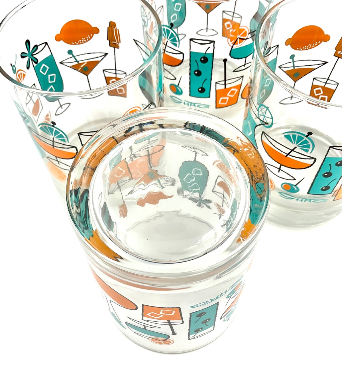 Underside and interiors of SHAG cocktail glasses