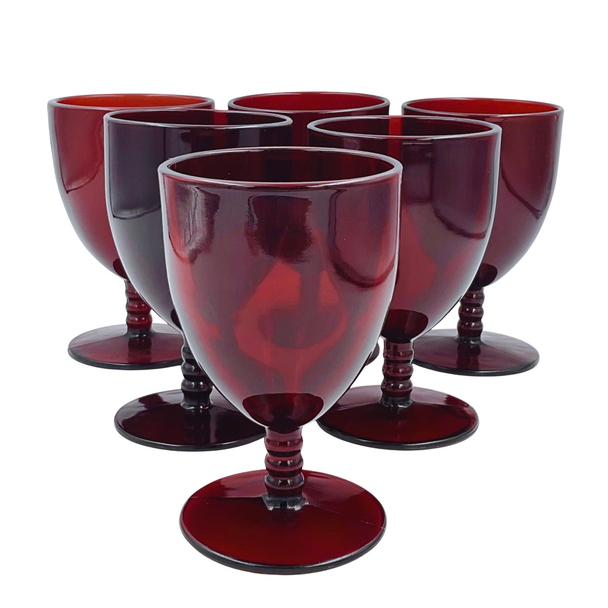 Set of six Anchor Hocking Monarch ruby red goblets