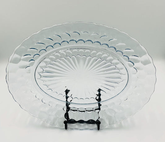 Vintage Anchor Hocking Sapphire Blue Bubble Glass Oval Serving Platter — 1937 Depression Glass