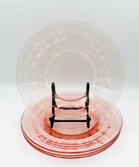 Vintage Anchor Hocking Pink Depression Glass, Block Optic Pattern Salad Plate