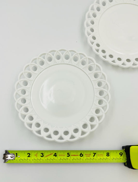 EAPG Milk Glass Plate: Victorian Scroll & Eye, Challinor Taylor Co.