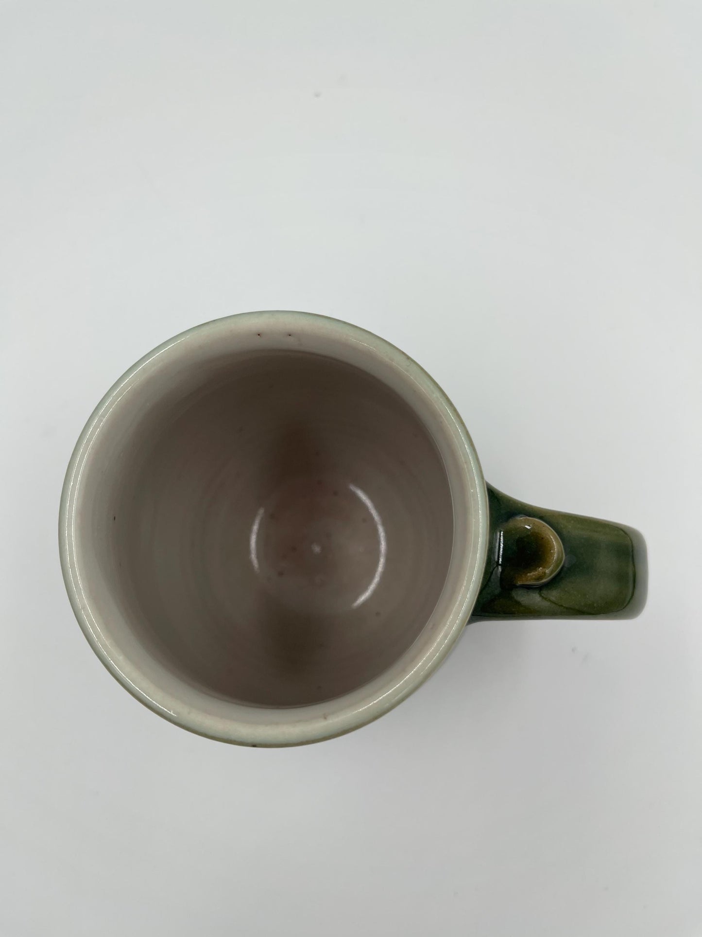 Vintage Handmade Pottery Green Mug with Fish Design