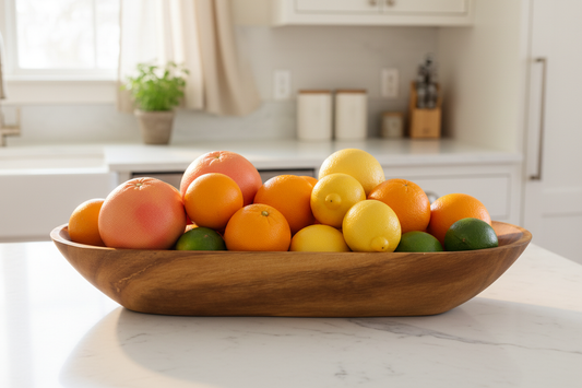 Large Oval Wooden Serving Bowl - Citrus Cottage Kitchen